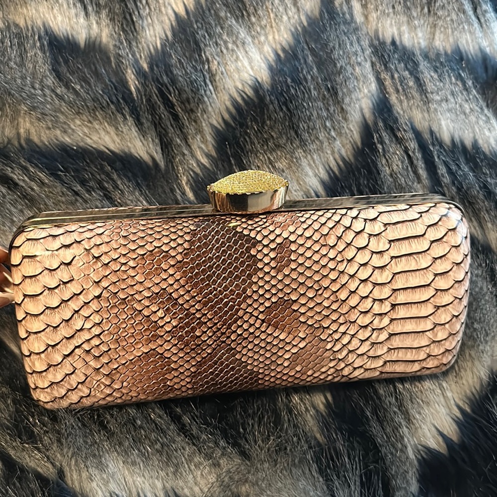 Brown snake print clutch purse